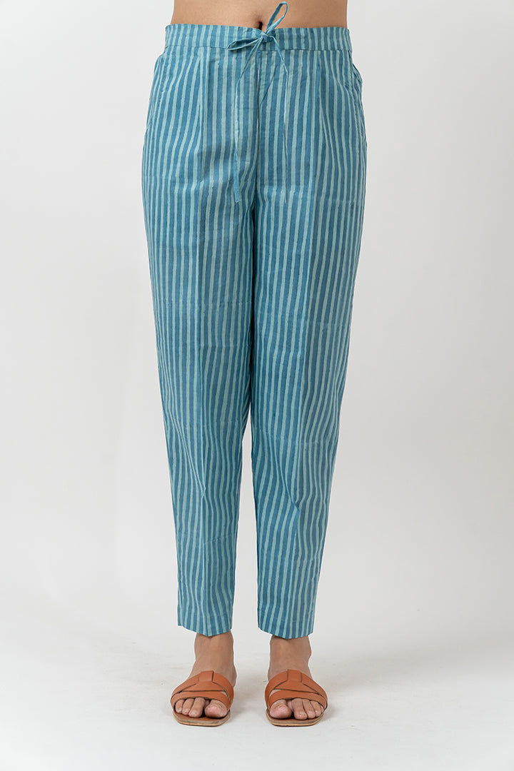 Cotton Hand block Printed Pant- Slate Blue