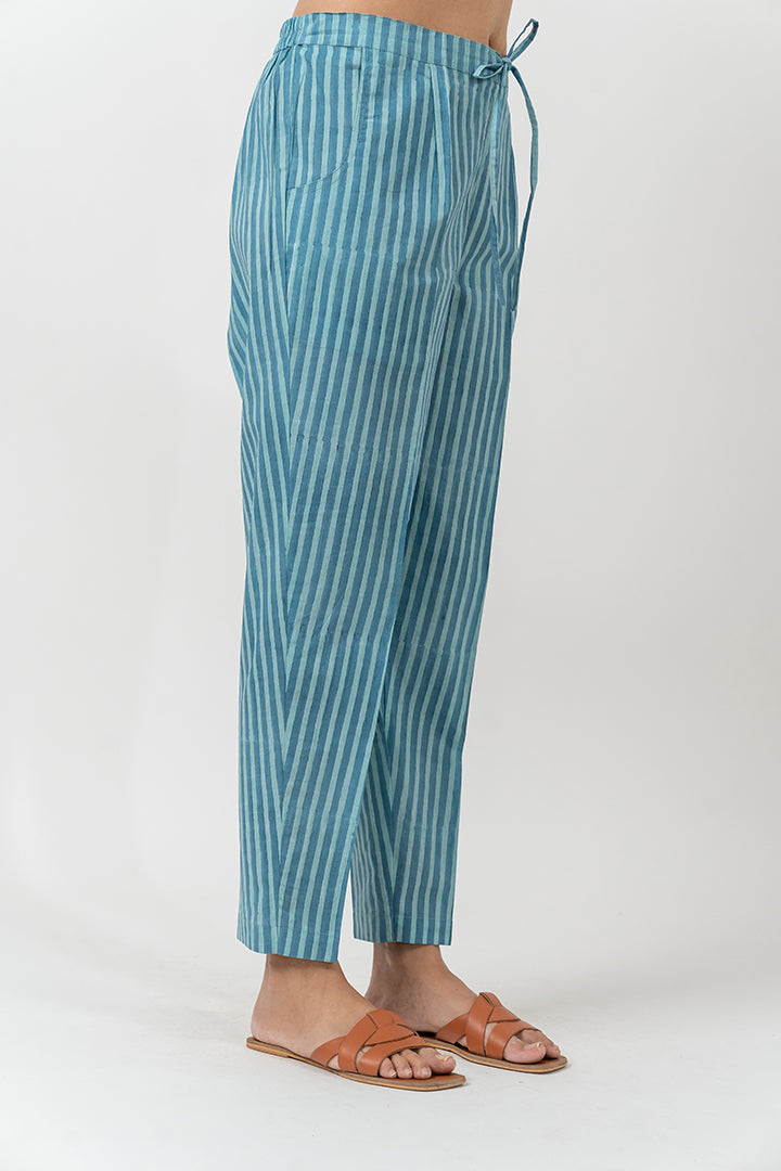 Cotton Hand block Printed Pant- Slate Blue