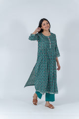 Cotton Hand Block Printed Kurta - Dark Green