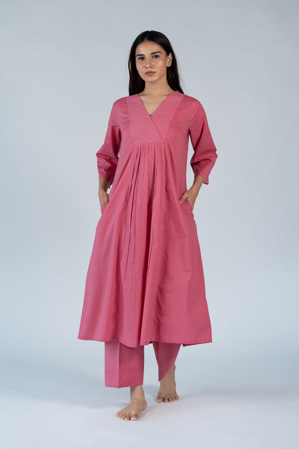 Cotton Hand Embroidery Kurta - Pink