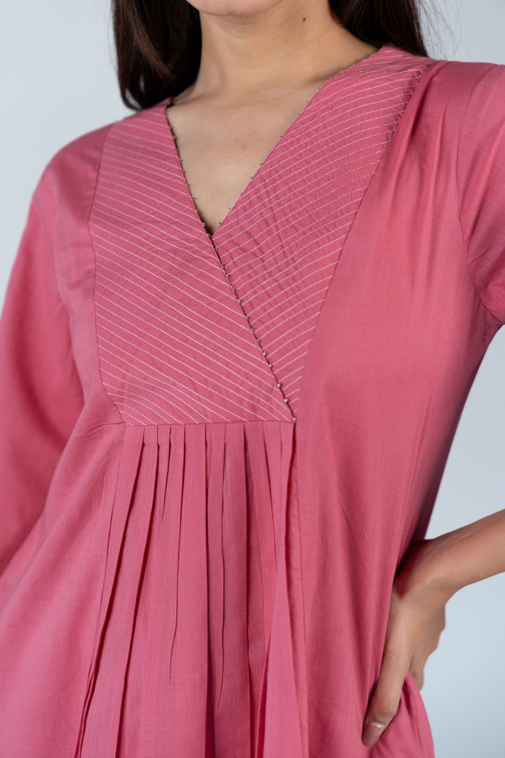 Cotton Hand Embroidery Kurta - Pink