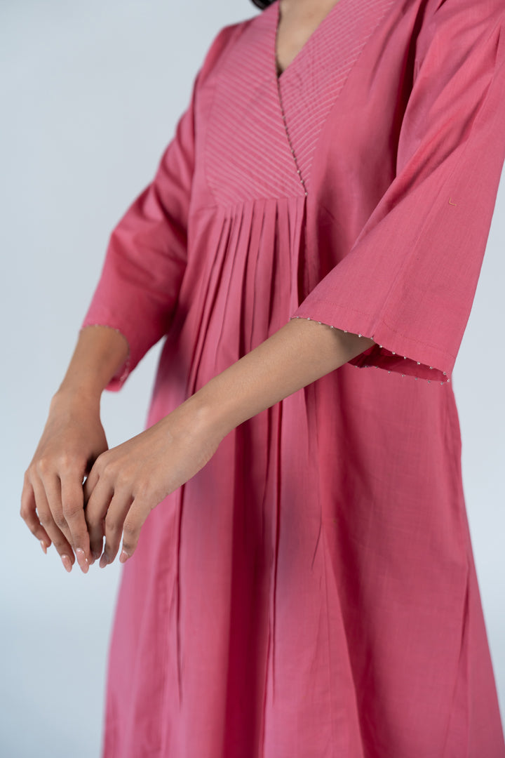 Cotton Hand Embroidery Kurta - Pink