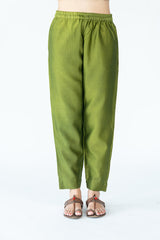 Chanderi Narrow Pant With Drawstring-Olive Green