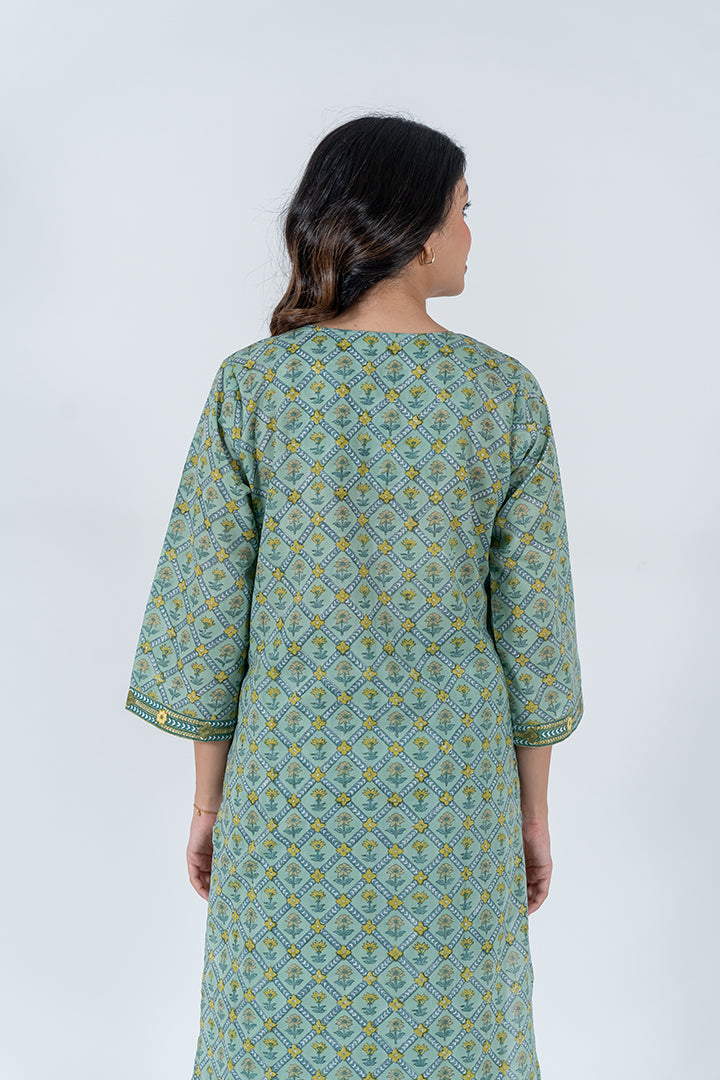 Cotton Hand Block Printed Kurta - Light Green