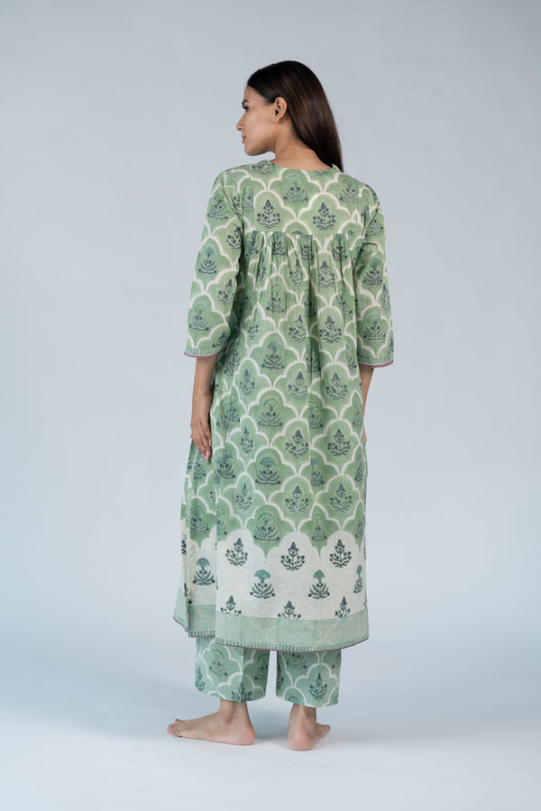 Cotton Hand Block Printed Kurta - Green