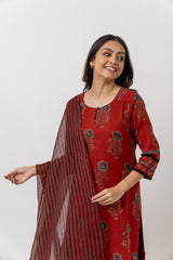 Kota Ajrakh Printed Dupatta - Maroon