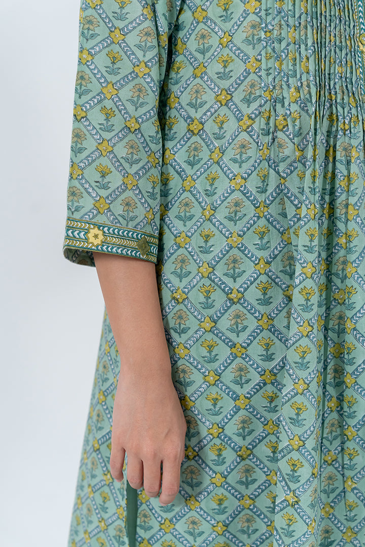 Cotton Hand Block Printed Kurta - Light Green