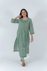 Cotton Hand Block Printed Kurta - Light Green