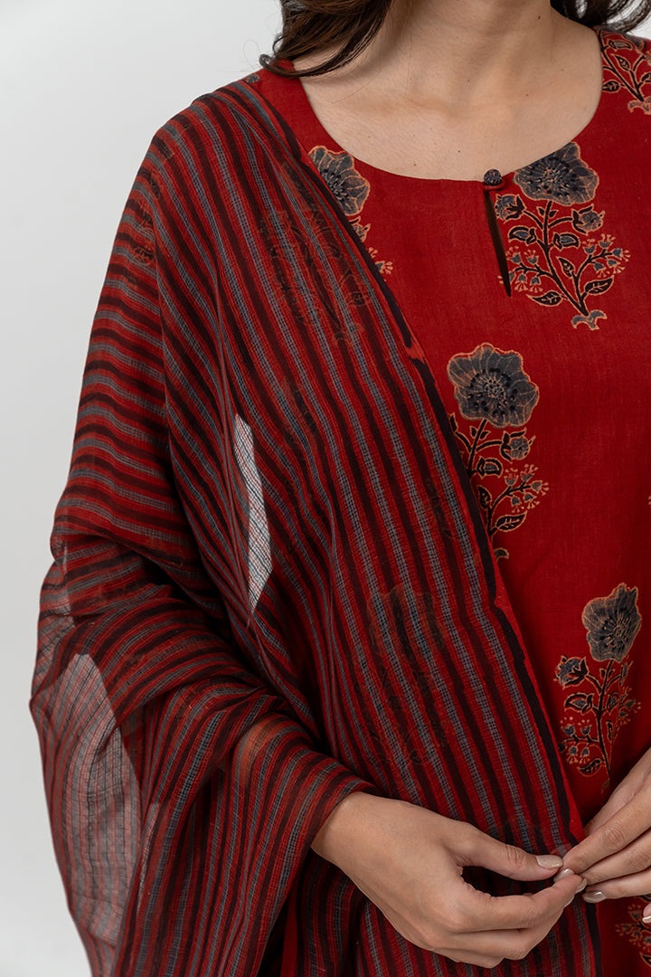 Kota Ajrakh Printed Dupatta - Maroon