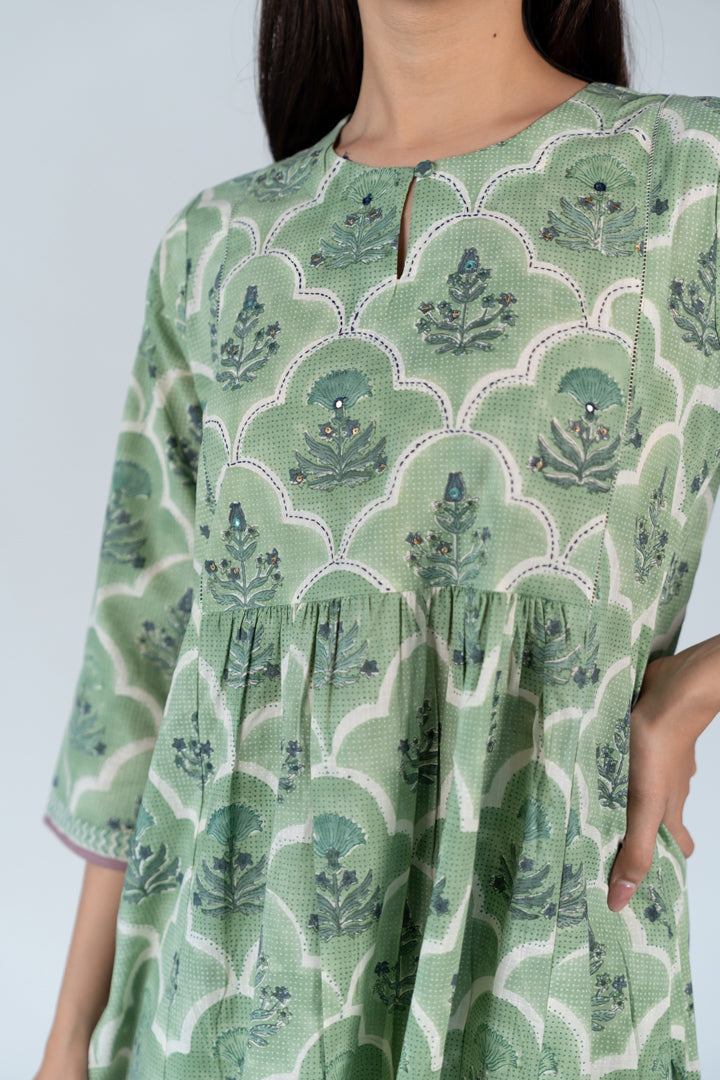 Cotton Hand Block Printed Kurta - Green