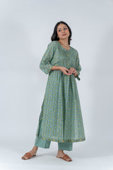 Cotton Hand Block Printed Kurta - Light Green