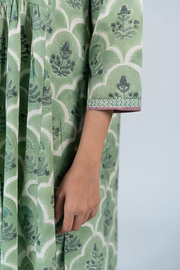 Cotton Hand Block Printed Kurta - Green