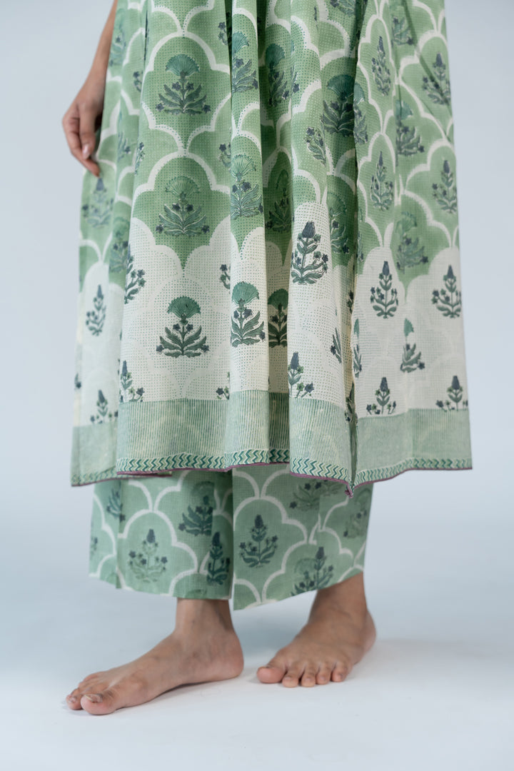 Cotton Hand Block Printed Kurta - Green