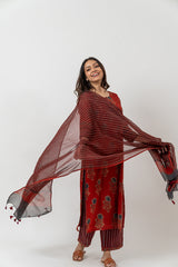 Kota Ajrakh Printed Dupatta - Maroon