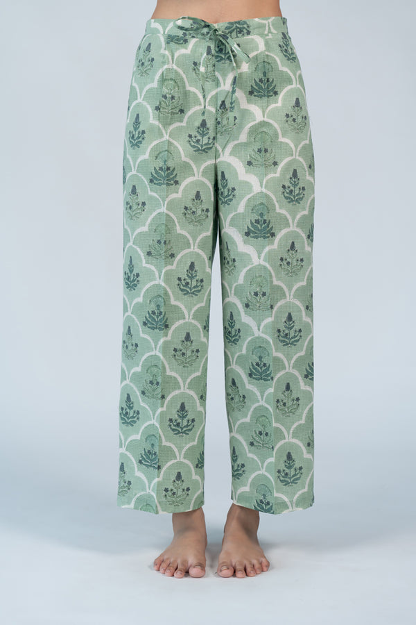 Cotton Hand Block Printed Parallel - Green
