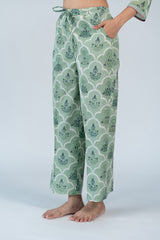 Cotton Hand Block Printed Parallel - Green