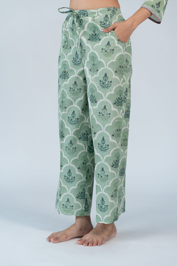 Cotton Hand Block Printed Parallel - Green