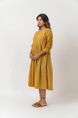 Cotton Hand Block Printed  Dress- Mustard Yellow