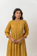 Cotton Hand Block Printed  Dress- Mustard Yellow