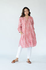 Cotton Ikat A Line Kurta - Pink