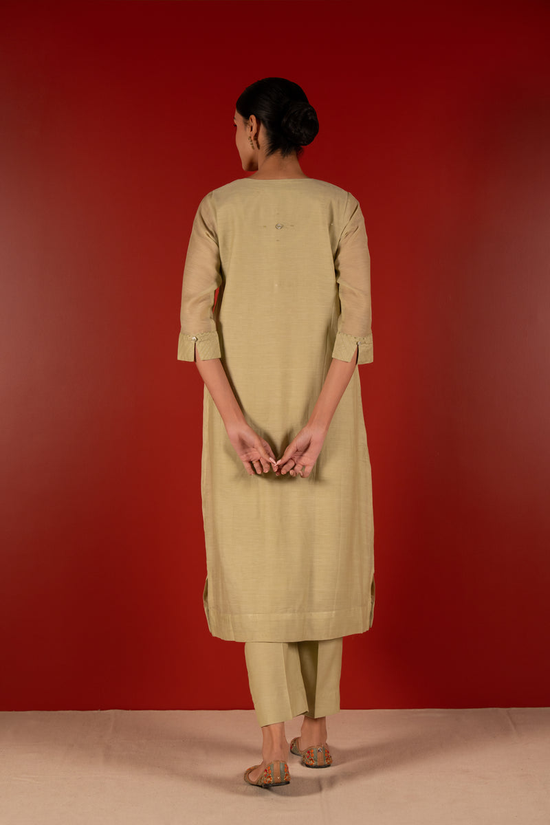 Chanderi Hand Embroidered Kurta - Green