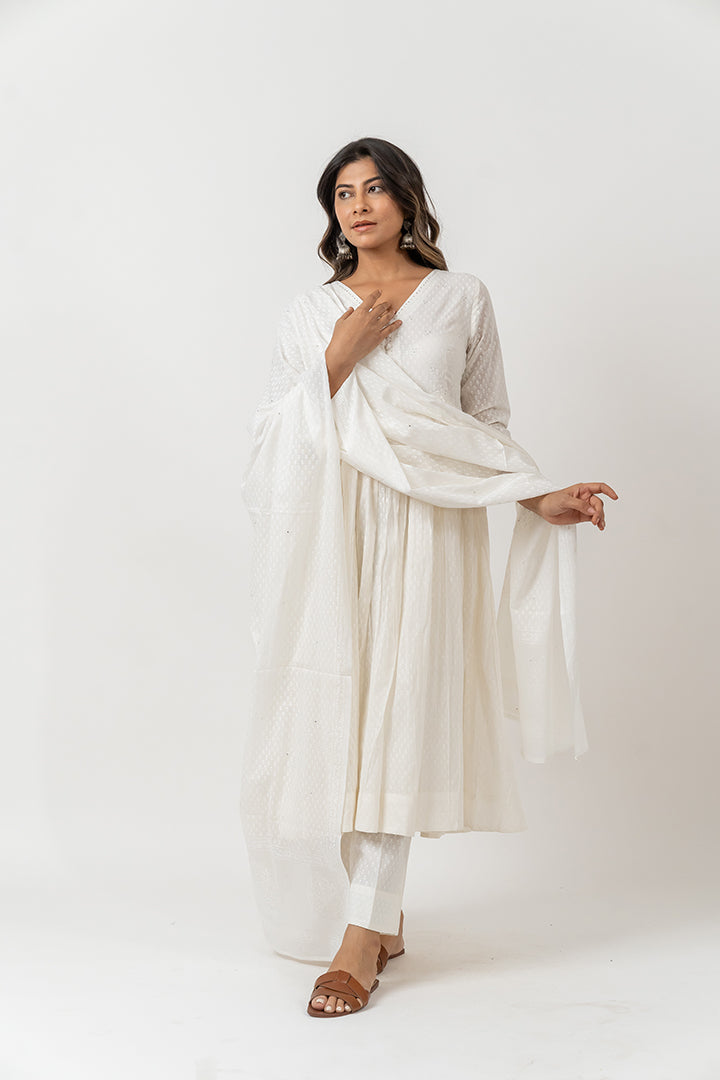 Cotton Khadi Printed Dupatta- White