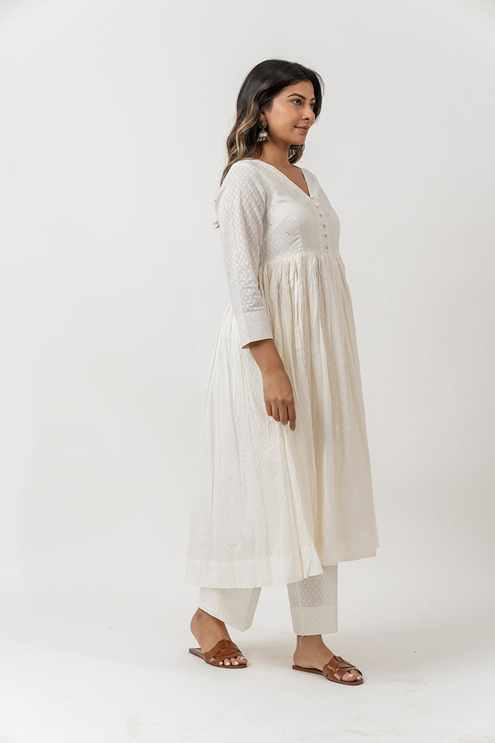 Cotton Khadi Printed Kurta - White