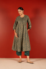 Chanderi Hand Block Printed Embroidered Kurta - Green