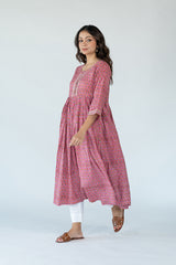 Cotton Hand Block Printed Dress- Pink