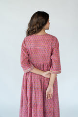 Cotton Hand Block Printed Dress- Pink