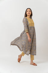 Cotton Hand Block Printed Kurta - Grey