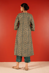 Chanderi Hand Block Printed Embroidered Kurta - Green