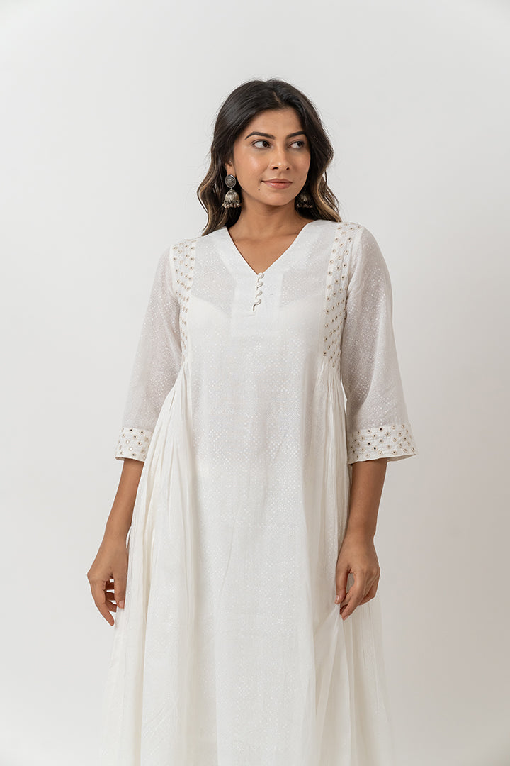 Cotton Khadi Printed Kurta - White