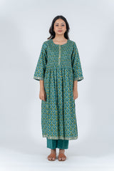 Cotton Hand Block Printed Kurta - Green