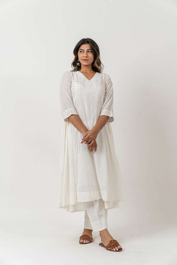 Cotton Khadi Printed Kurta - White