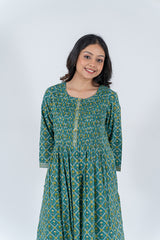 Cotton Hand Block Printed Kurta - Green