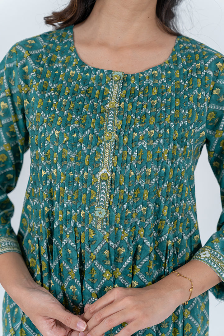 Cotton Hand Block Printed Kurta - Green