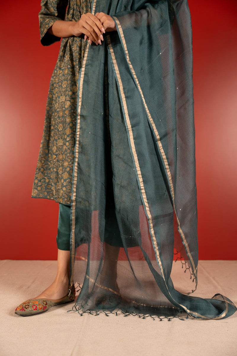 Cotton Kota Doria Dupatta - Green