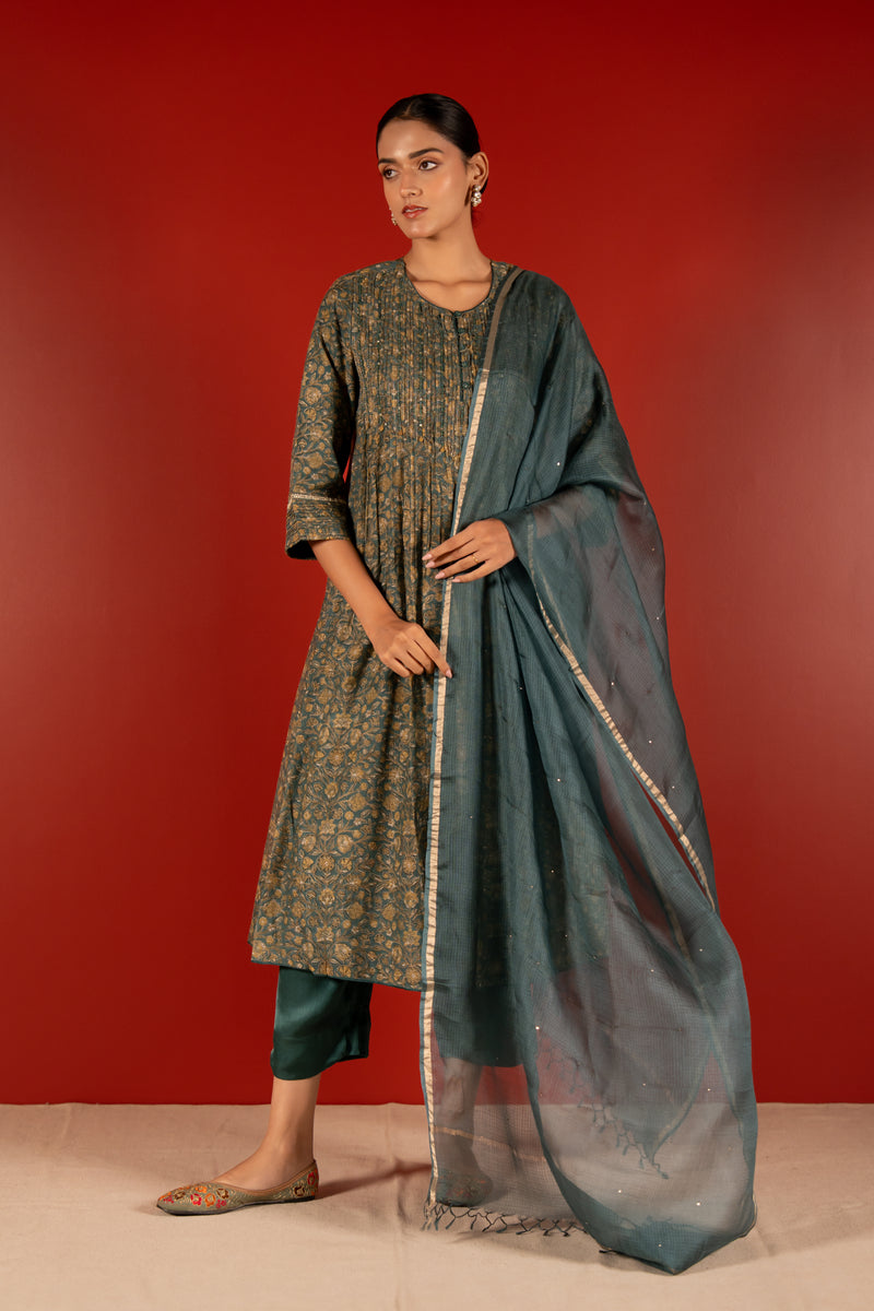 Cotton Kota Doria Dupatta - Green