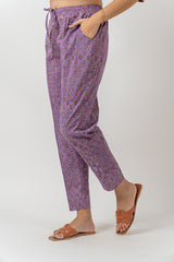 Cotton Hand Block Printed Straight Pant - Purple