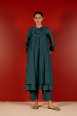 Chanderi Hand Embroidered Kurta - Blue