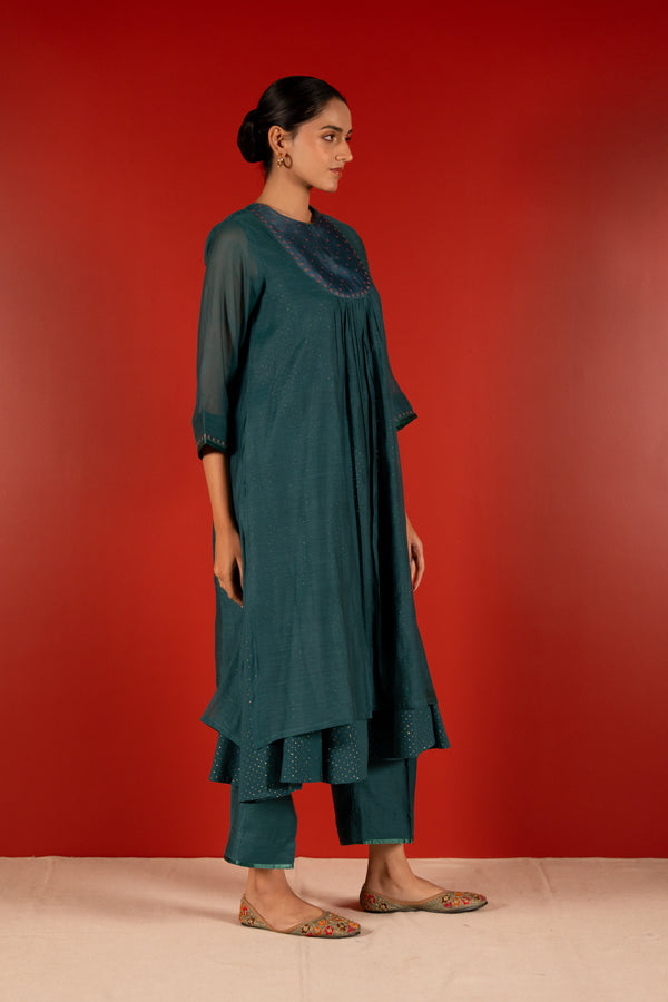 Chanderi Hand Embroidered Kurta - Blue