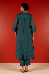 Chanderi Hand Embroidered Kurta - Blue