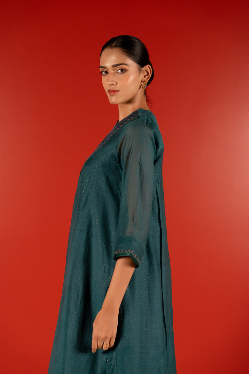 Chanderi Hand Embroidered Kurta - Blue