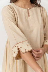 Cotton Hand Embroidered Kurta - Beige