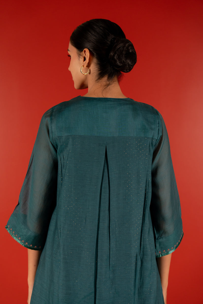 Chanderi Hand Embroidered Kurta - Blue