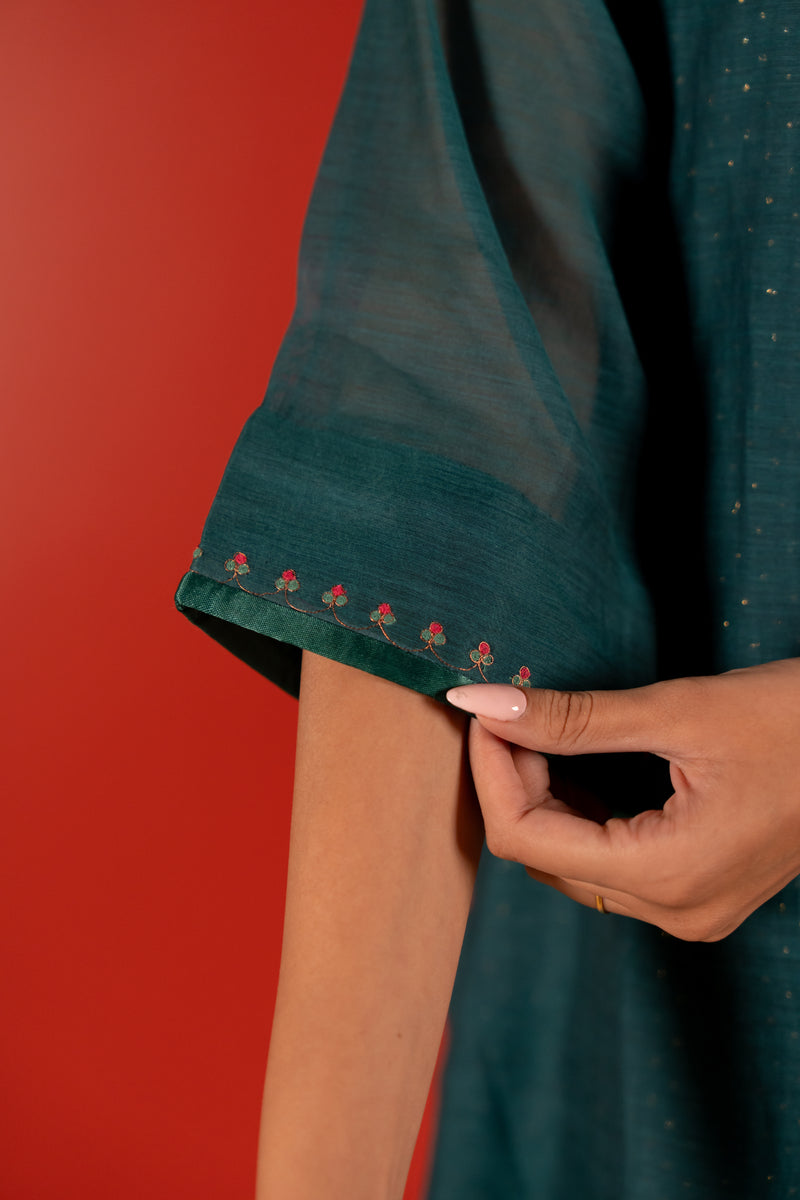 Chanderi Hand Embroidered Kurta - Blue