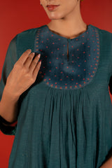 Chanderi Hand Embroidered Kurta - Blue