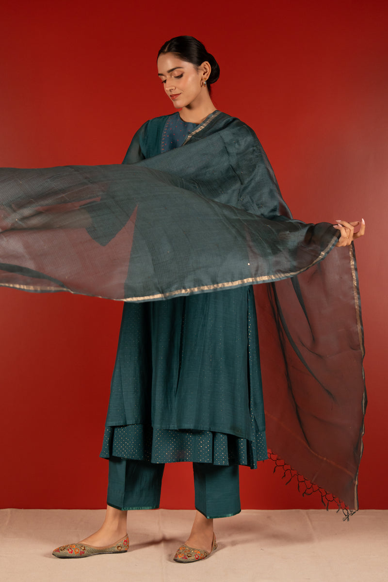 Kota Doria Printed Dupatta - Blue