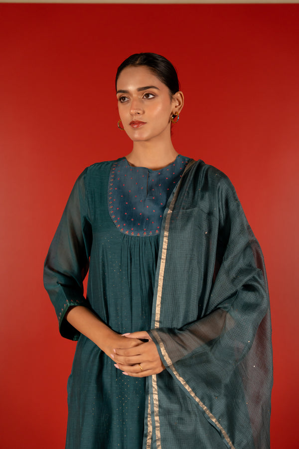 Kota Doria Printed Dupatta - Blue